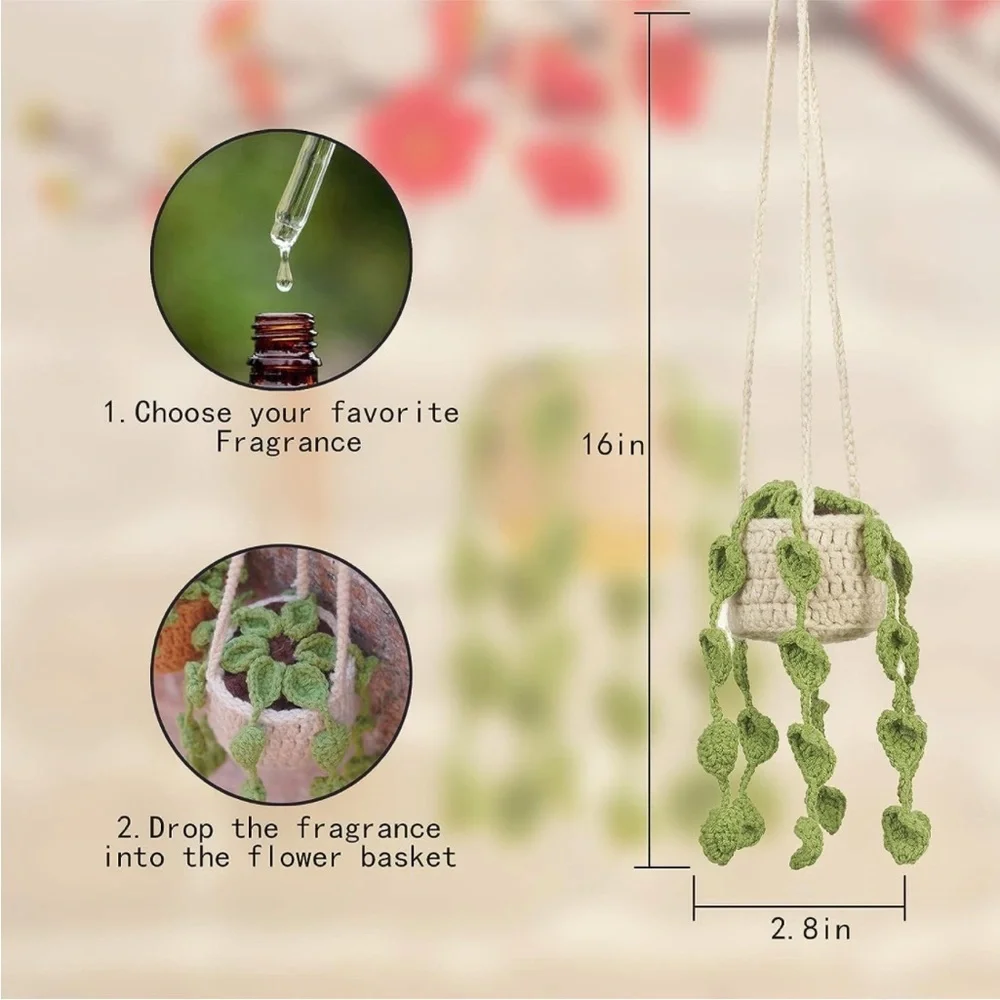 Handmade Woven Plant Pot Yarn Knit Car Mirror/Wall Hanging Cute Garden Accessory - Picture 4 of 5